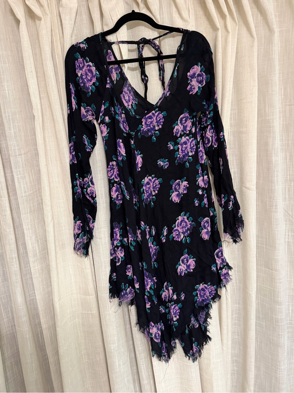 Somedays Lovin Black Asymmetrical Dress with Purple Floral Print